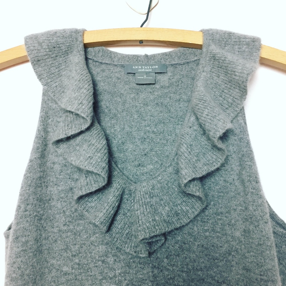 Ann Taylor 100% Cashmere Grey Ruffle Tank